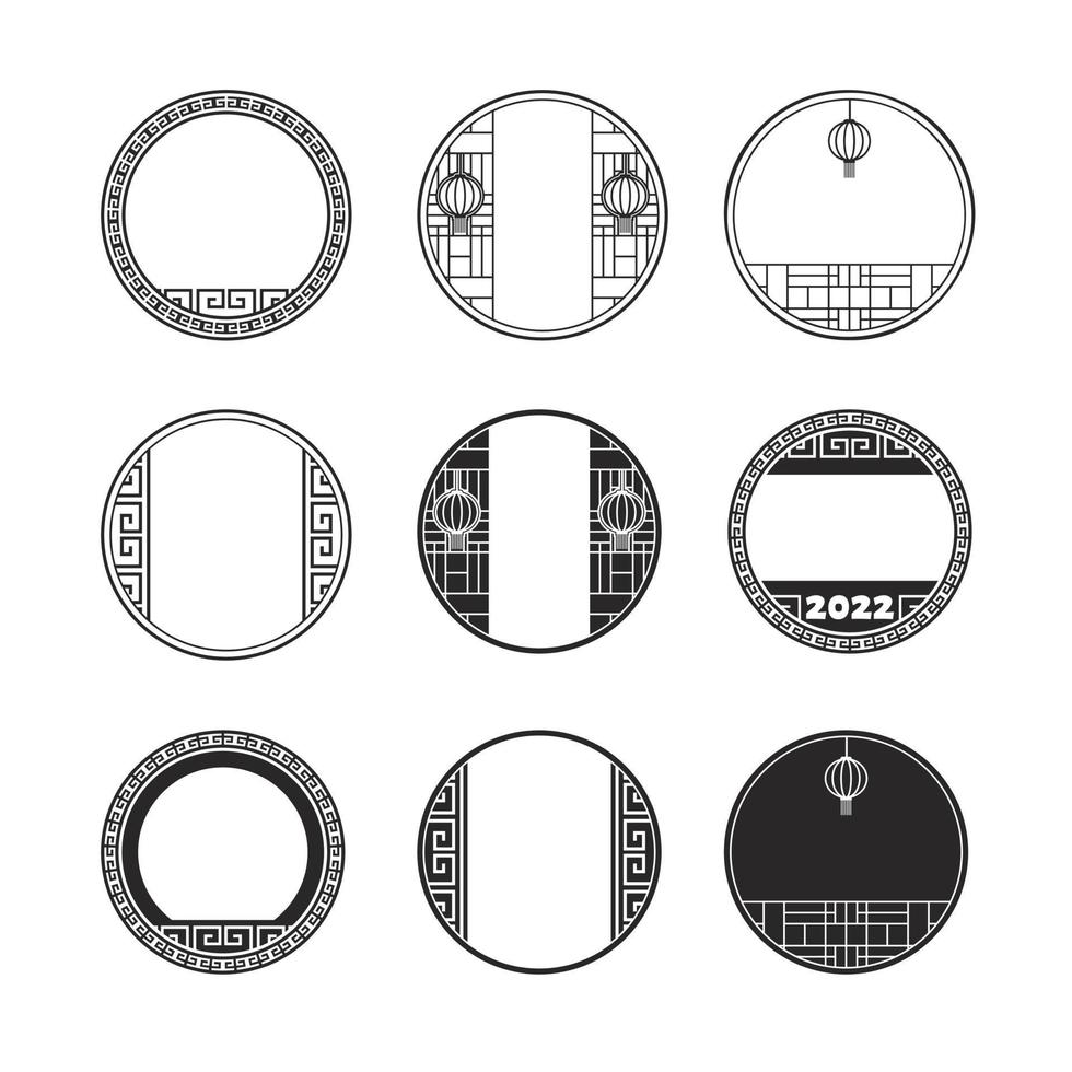 conjunto de ilustración de vector de marco de patrón chino de círculo de estilo retro
