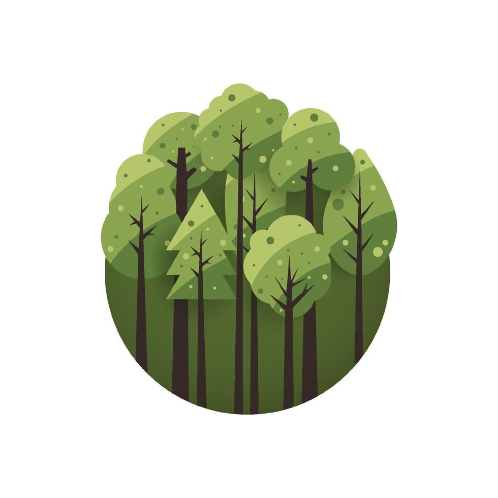 Eco style life green forest flat design background. Vector illustration