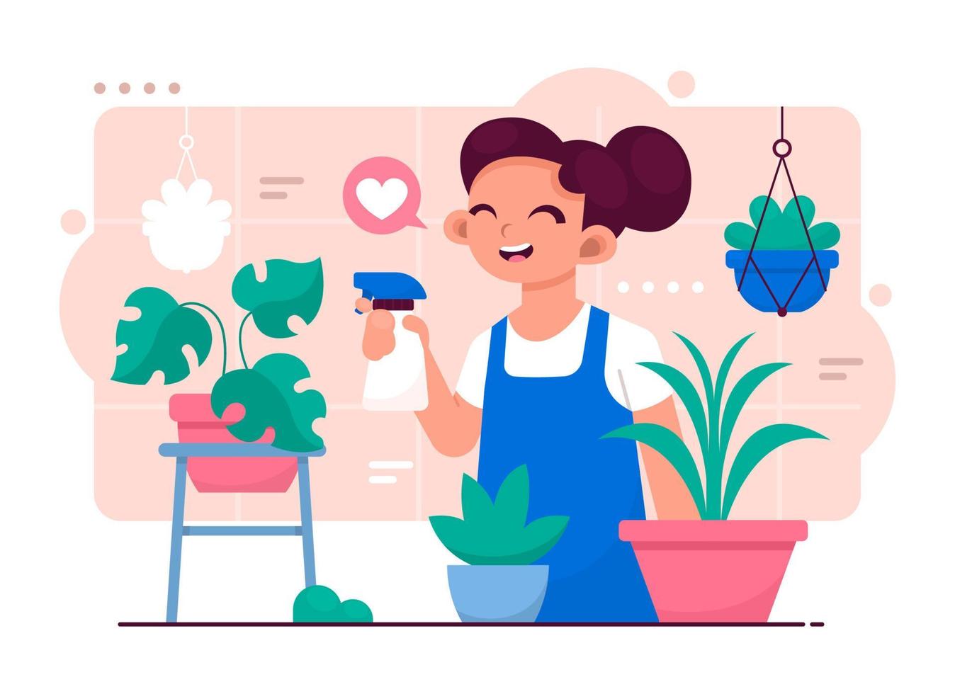 mujer botánica cuidando sus plantas vector