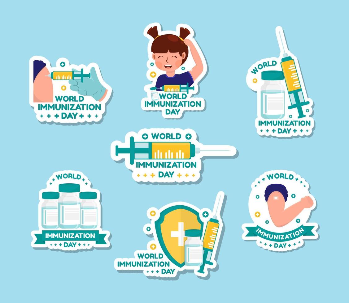 World Immunization Week Sticker Collection vector