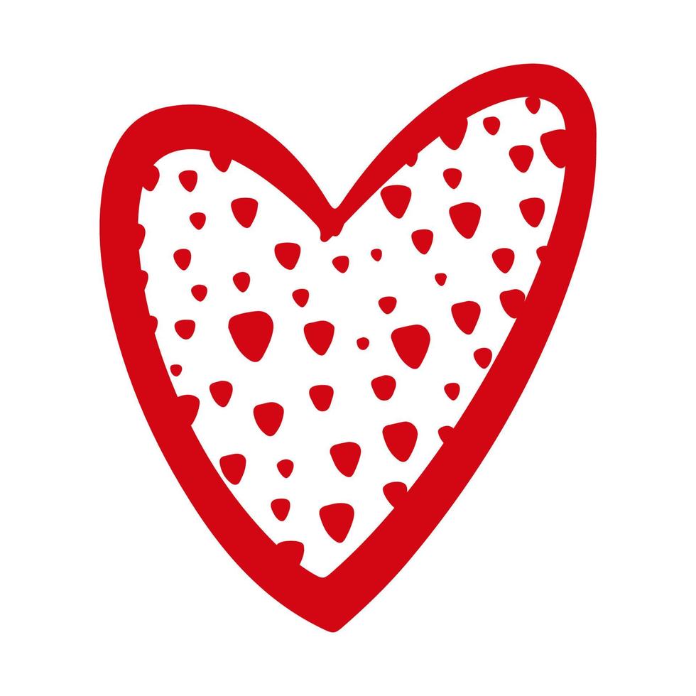 vector dibujado a mano corazón rojo de San Valentín aislado sobre fondo blanco. doodle decorativo amor corazón puntos estilo boceto. icono de corazón de tinta de garabato para el diseño de bodas, envoltura, ornamentación y tarjetas de felicitación