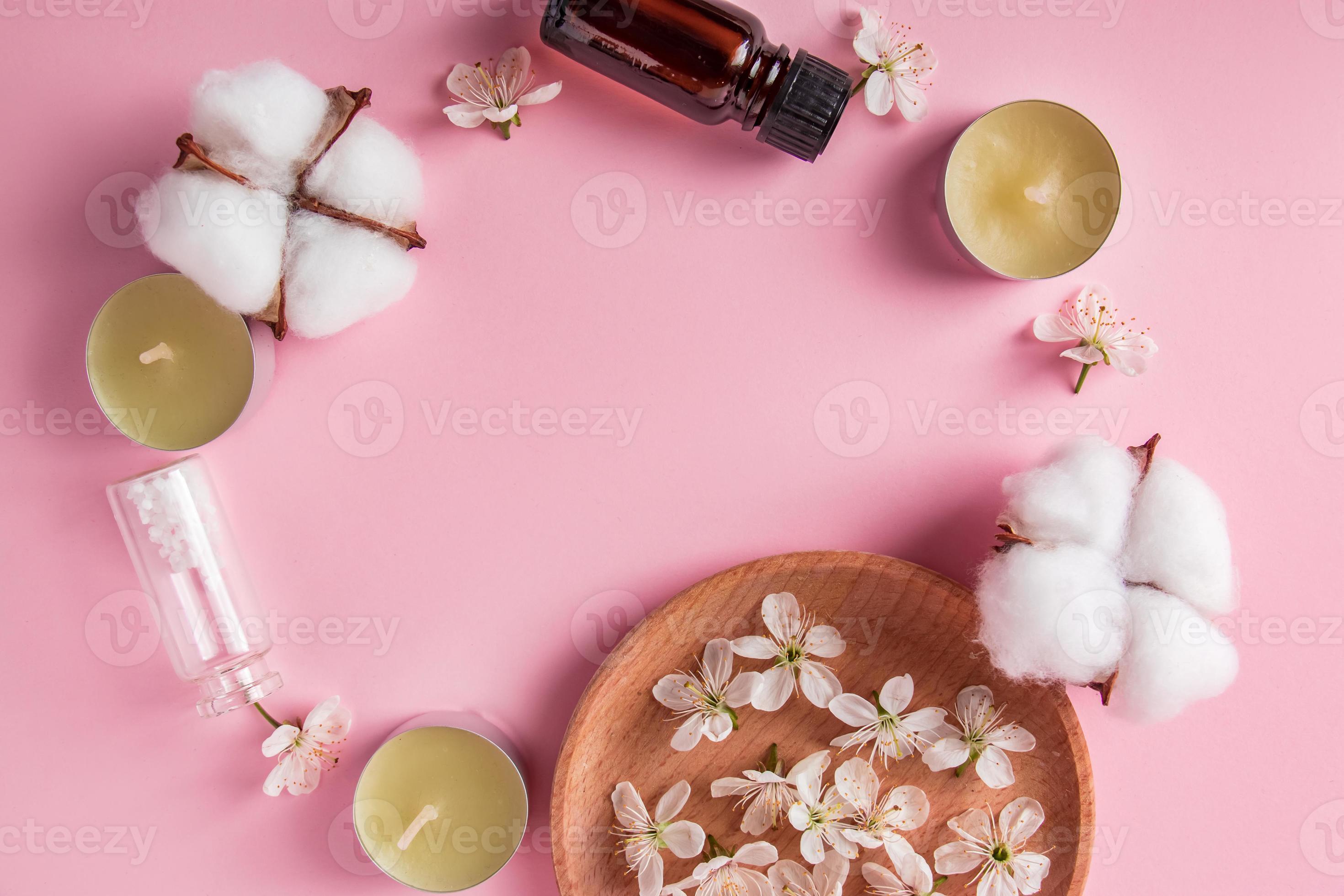 Skin care, spa and aromatherapy concept. Natural cosmetic products on a pink  background. 5386742 Stock Photo at Vecteezy