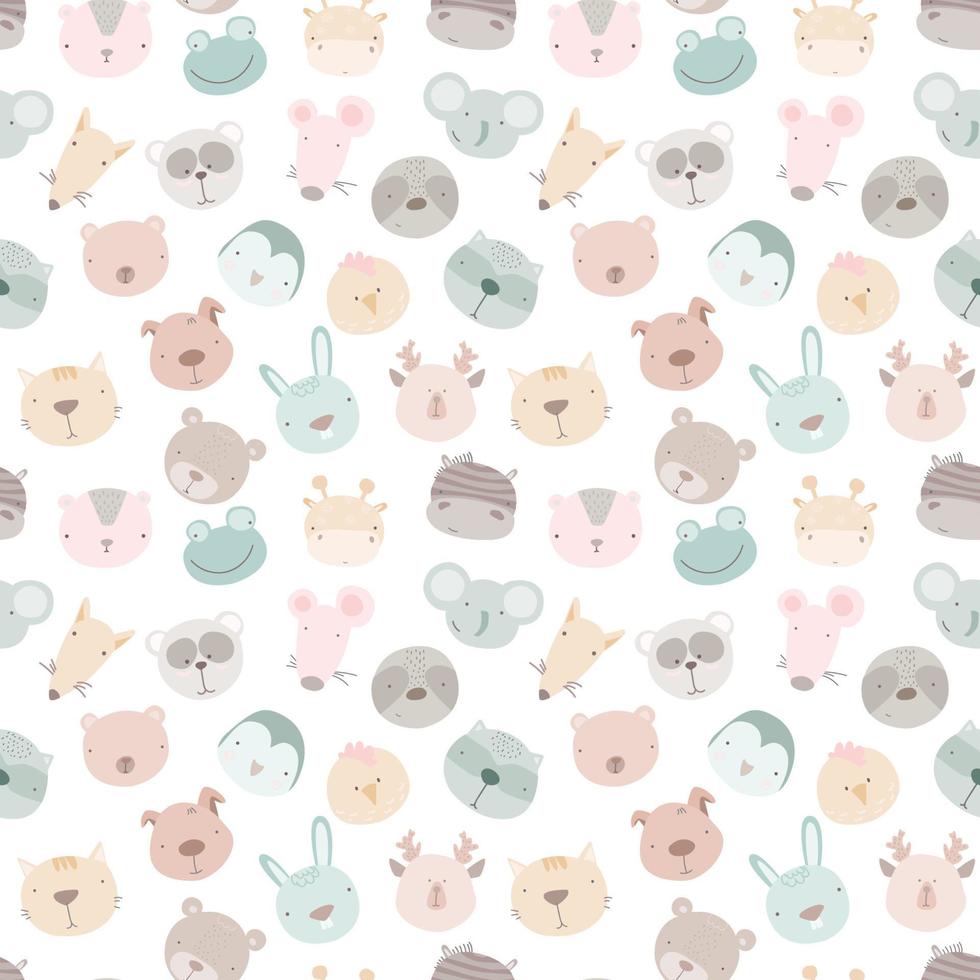 Baby seamless pattern with hand drawn animals. Seamless background with cute animals head.  childish style great for fabric and textile, wallpapers, backgrounds. vector