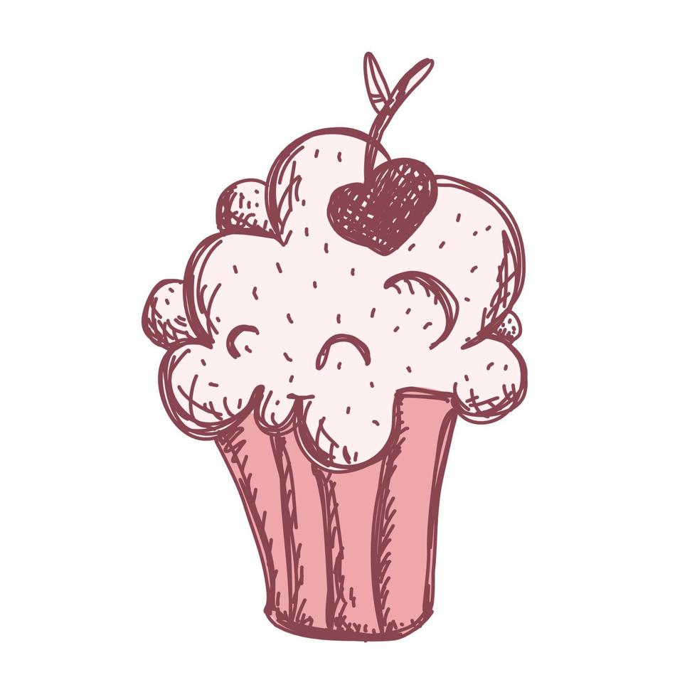 stiker cupcake con corazón para el diseño del día de san valentín. vector