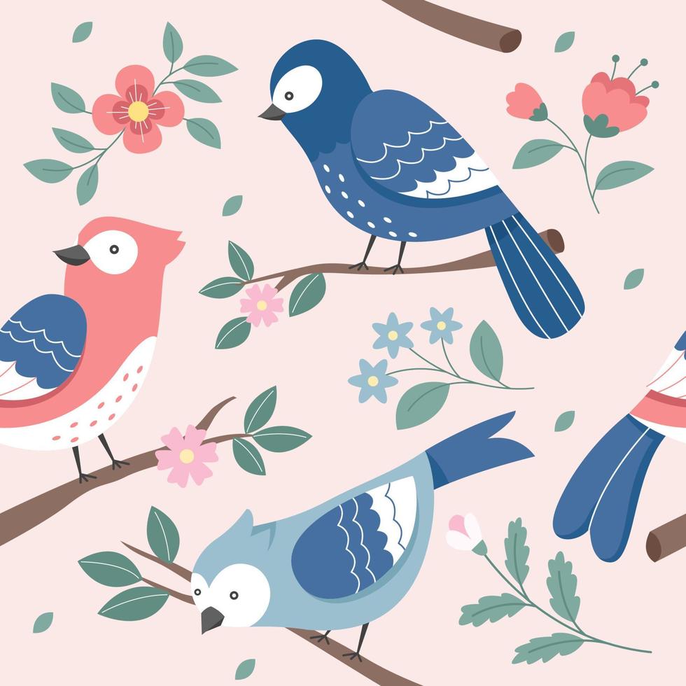 Spring Birds Seamless Pattern vector