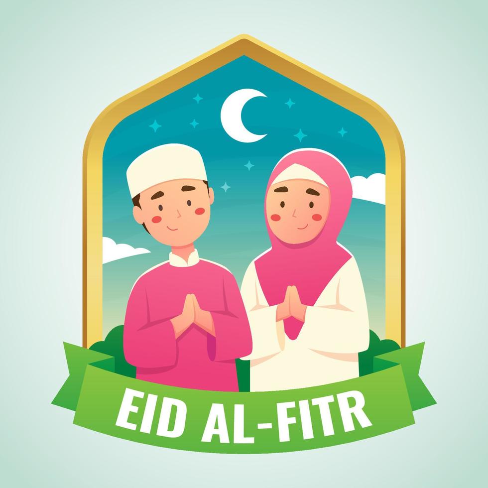 Eid Al Fitr Celebration After Fasting Month Ramadan vector