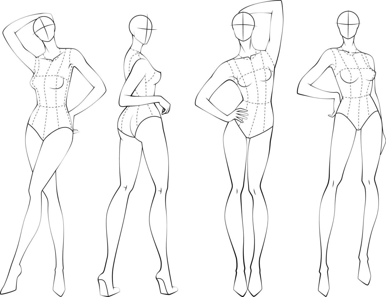 Fashion figure ten heads design template croquis wearing bodice vector