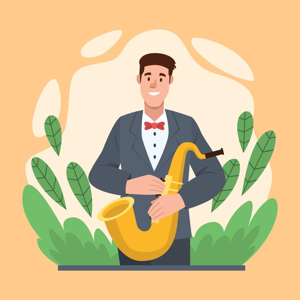 A Jazz Musician Holding Saxophone vector