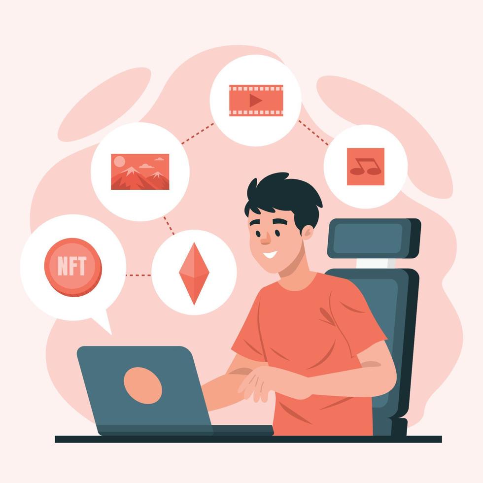 A Man Uploading Digital File On NFT vector