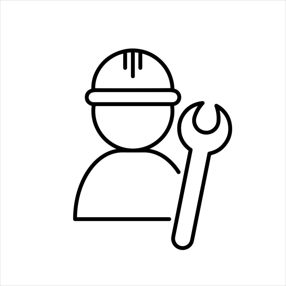 trabajador, hombre, y, llave inglesa, icono, aislado, blanco, plano de fondo. vector