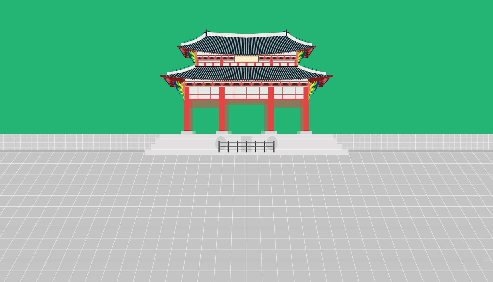 gwanghwamun square gate and long wall and large courtyard at gyeongbokgung palace in seoul south korea vector illustration eps10