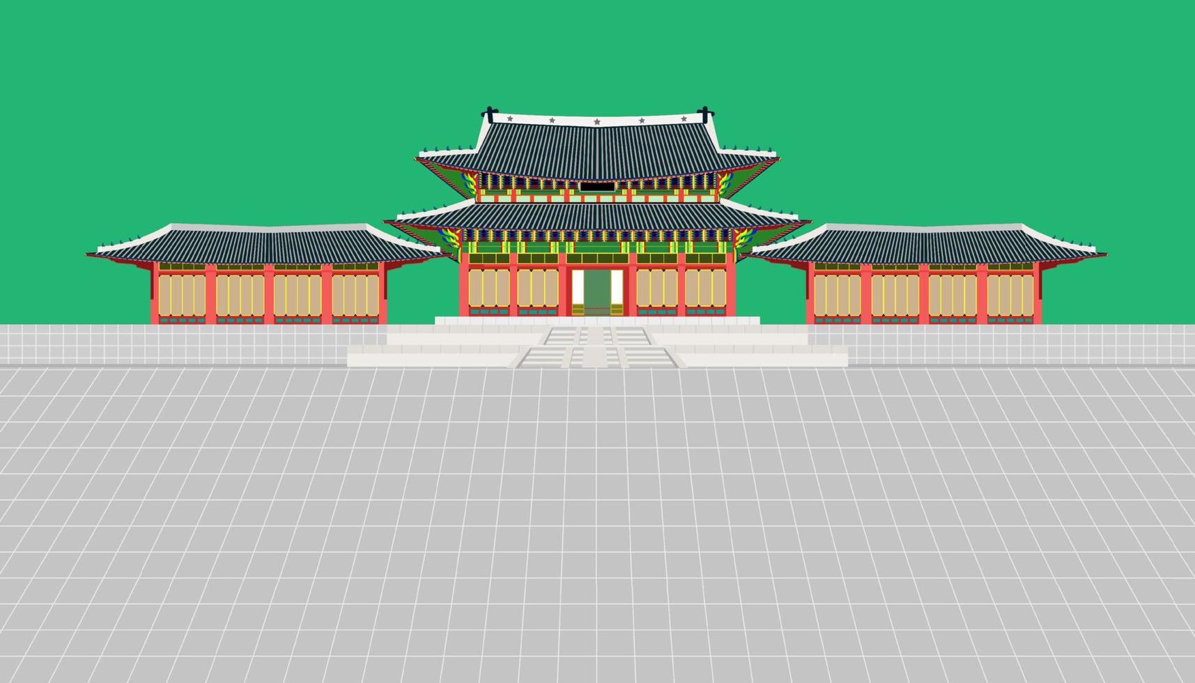 mini building and long wall and large courtyard at changedoekgung palace in seoul south korea vector illustration eps10