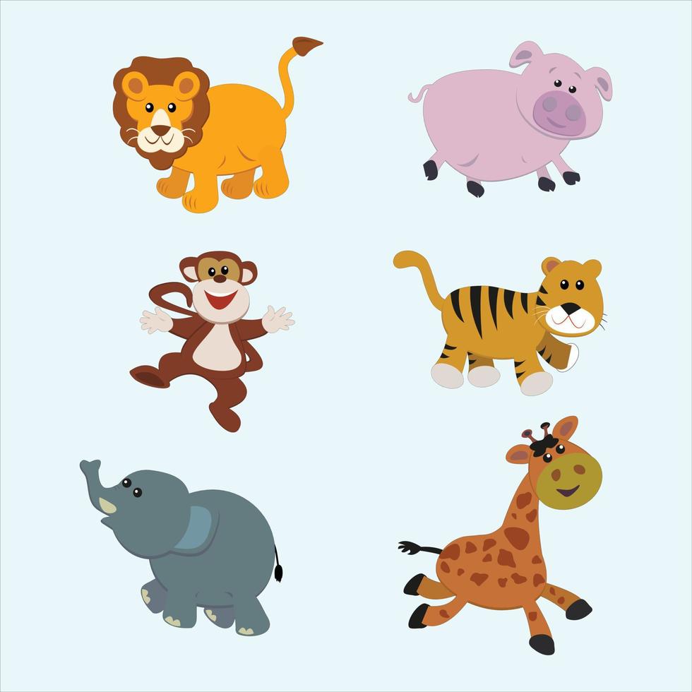 Set Cute Wild Animal Illustration vector