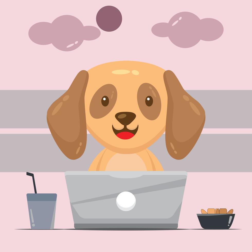 Illustration Cute Dog Work From Home vector