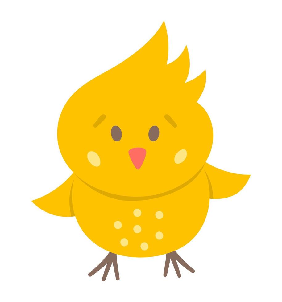 Vector funny chick icon. Spring, Easter or farm little bird illustration. Cute yellow chicken isolated on white background.