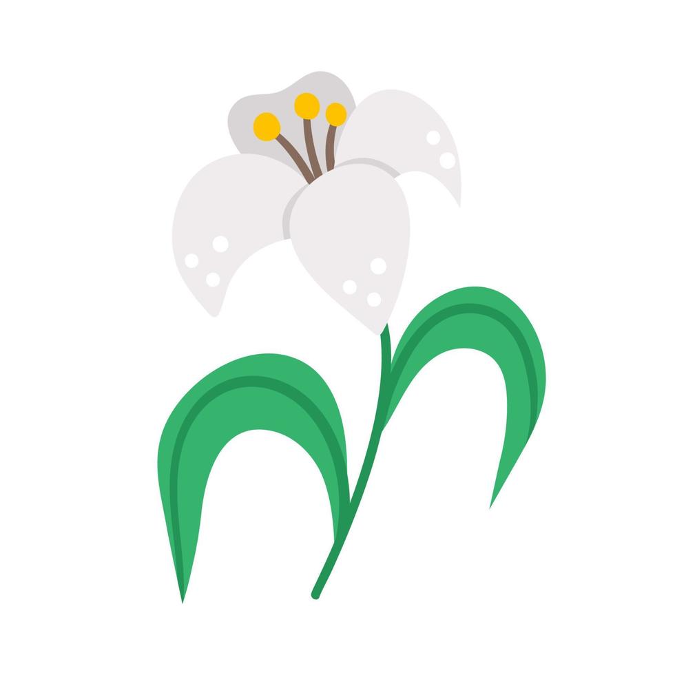 Vector white lily icon. Easter symbol flower illustration. Floral clip art. Cute flat spring plant isolated on white background.