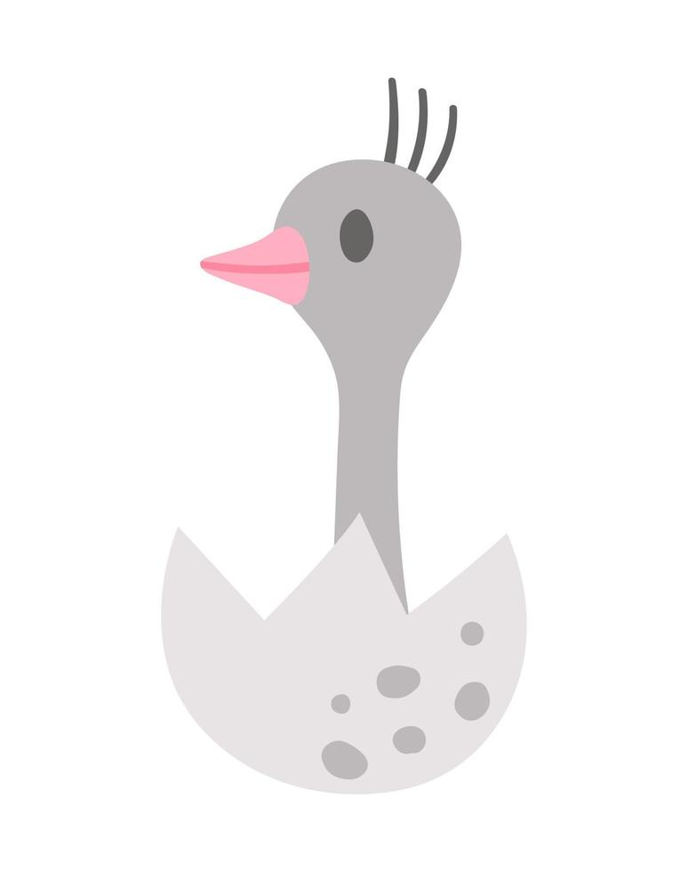 Vector ostrich nestling icon. Little African bird illustration. Cute just hatched animal sitting in egg shell isolated on white background.