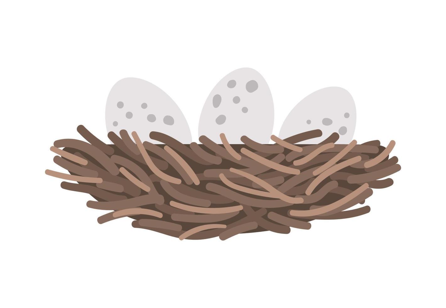 nido de pájaro plano vectorial con icono de huevos. ilustración de granja o pascua aislada sobre fondo blanco. linda foto de primavera para niños vector