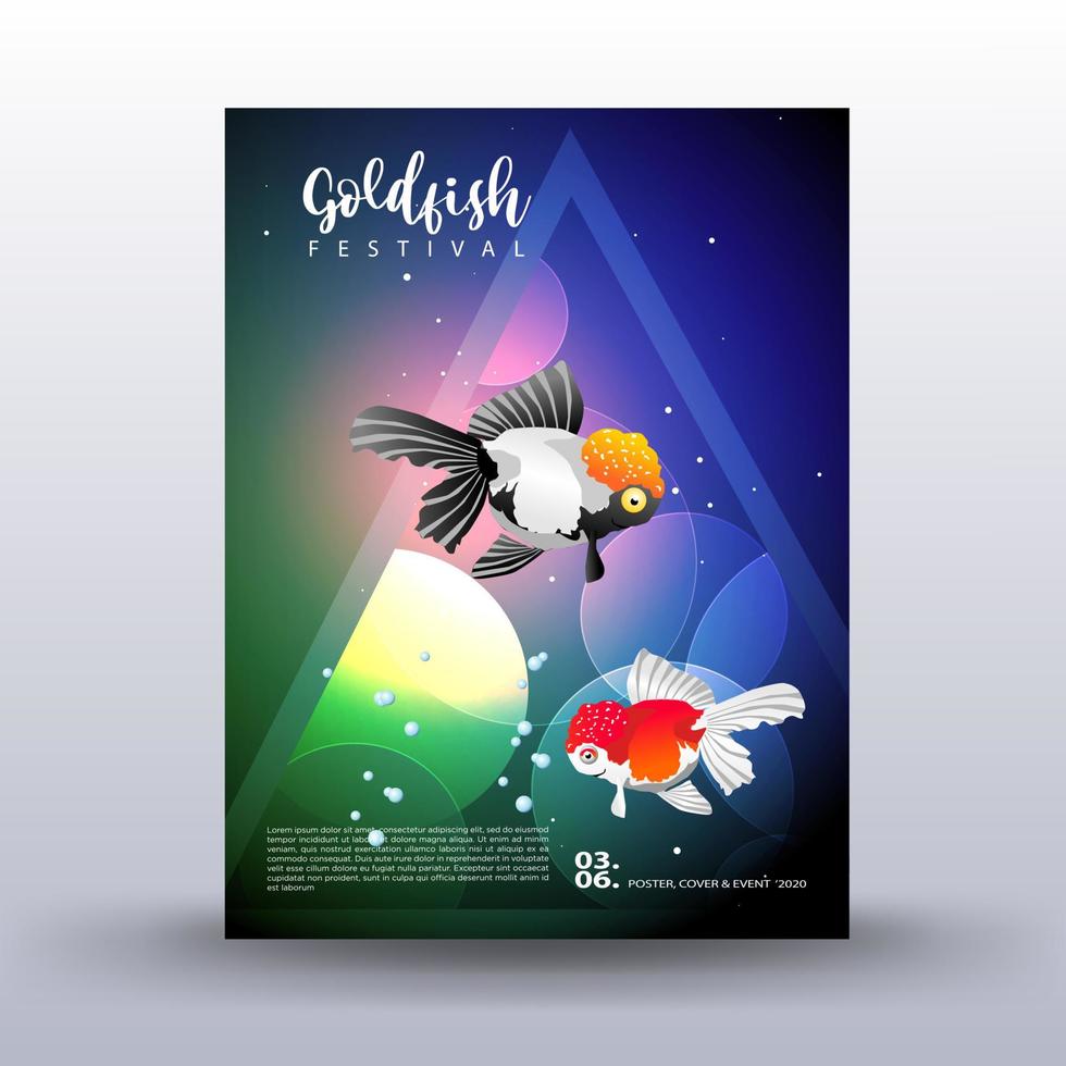 Poster design. Goldfish festival, with a colorful fish background. vector