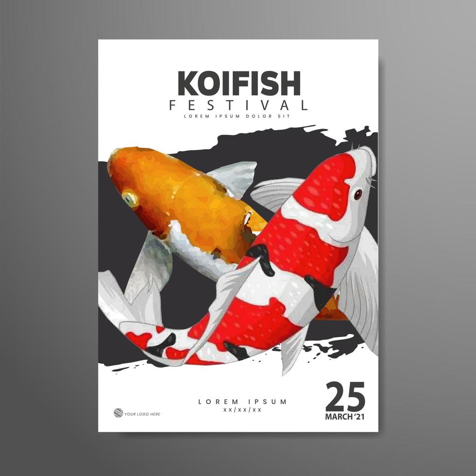 Diseño de posters. festival de peces koi, con un colorido fondo de peces. vector