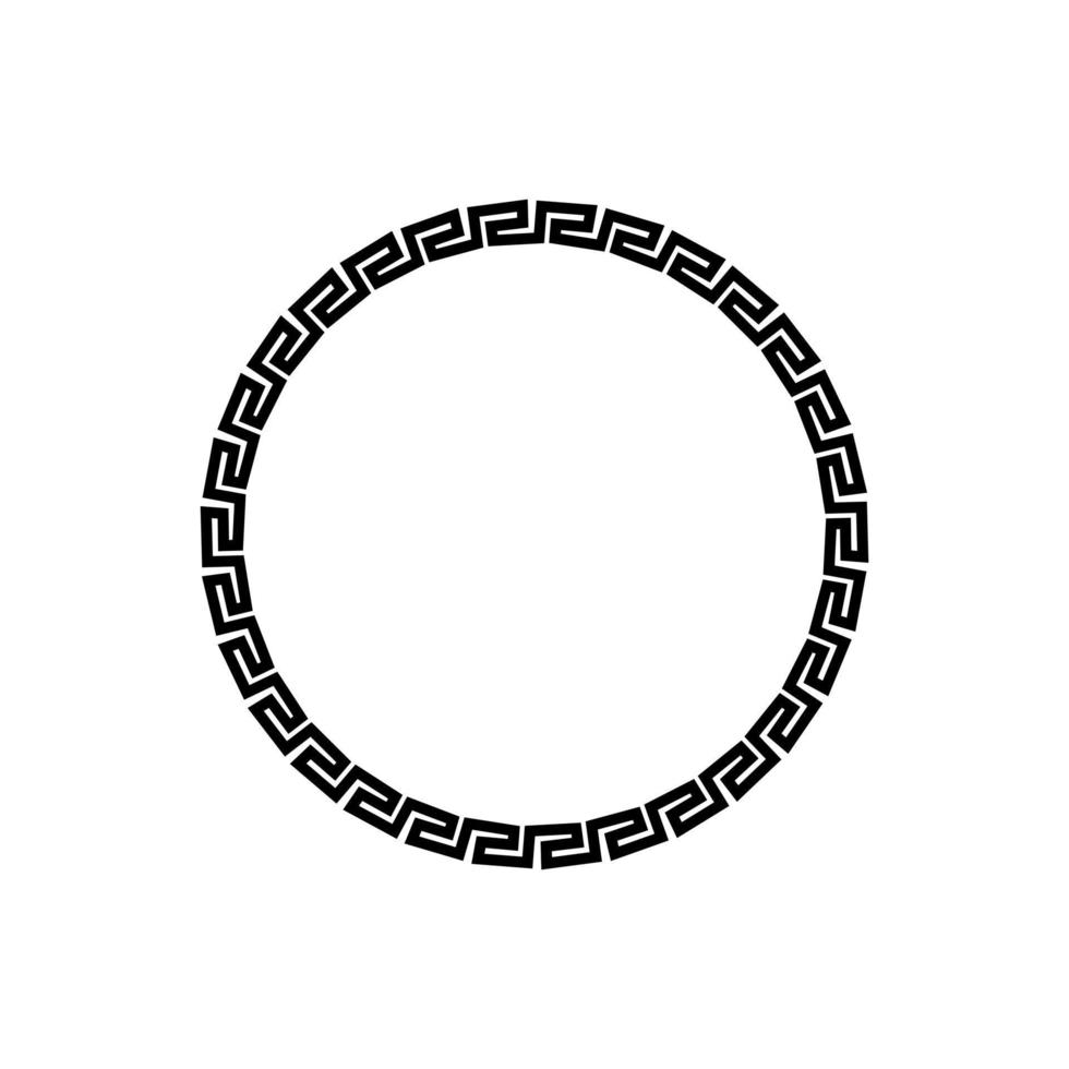 Black and white circular frame with Ancient Greek ornament pattern vector. Template for printing cards, invitations, books, for textiles, engraving, wooden furniture, forging. Vector illustration