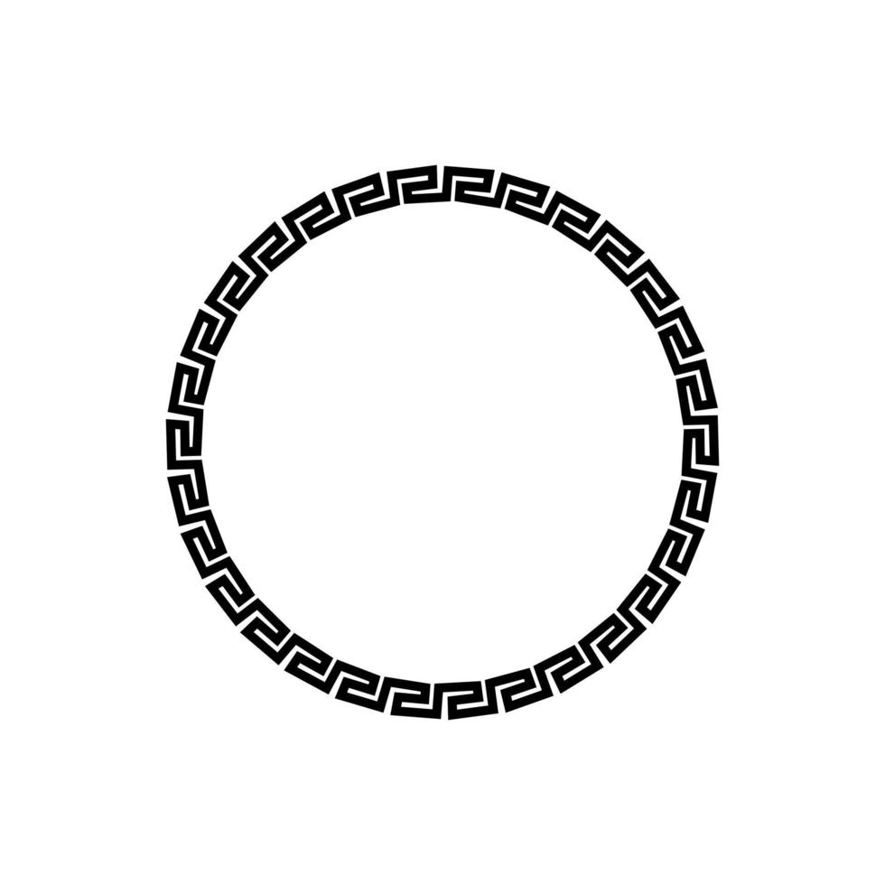 Black and white circular frame with Ancient Greek ornament pattern vector. Template for printing cards, invitations, books, for textiles, engraving, wooden furniture, forging. Vector illustration