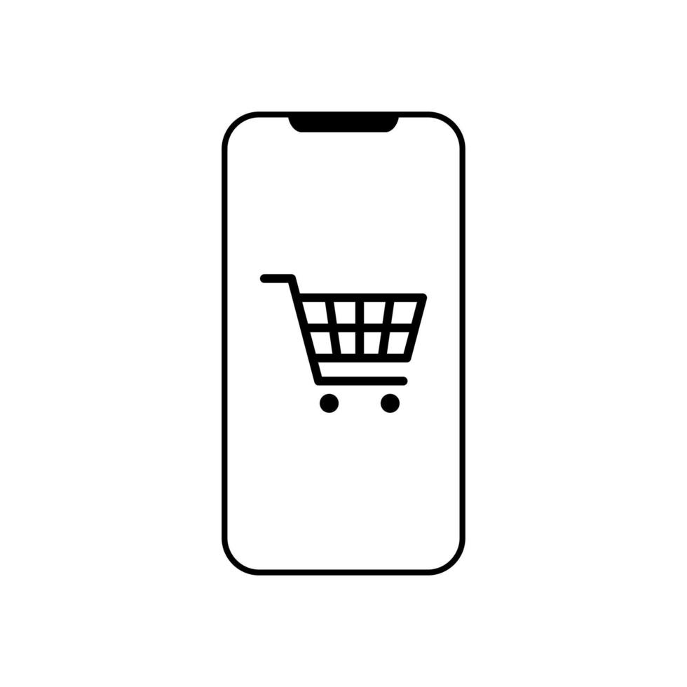 Online shopping purchase vector icon. Mobile phone with shopping cart glyph icon. Symbol, logo illustration. Vector illustration.EPS 10