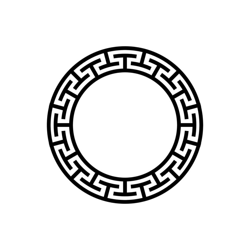 Black and white circular frame with Ancient Greek ornament pattern vector. Template for printing cards, invitations, books, for textiles, engraving, wooden furniture, forging. Vector illustration