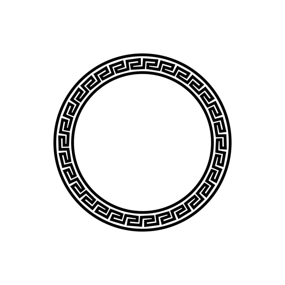 marco circular blanco y negro con vector de patrón de ornamento griego antiguo. plantilla para imprimir tarjetas, invitaciones, libros, textiles, grabado, muebles de madera, forja. ilustración vectorial