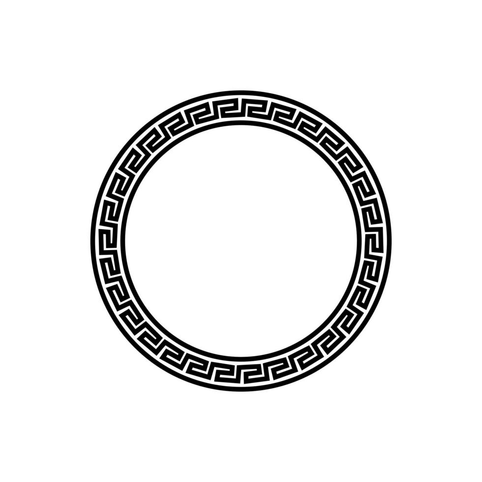 Black and white circular frame with Ancient Greek ornament pattern vector. Template for printing cards, invitations, books, for textiles, engraving, wooden furniture, forging. Vector illustration
