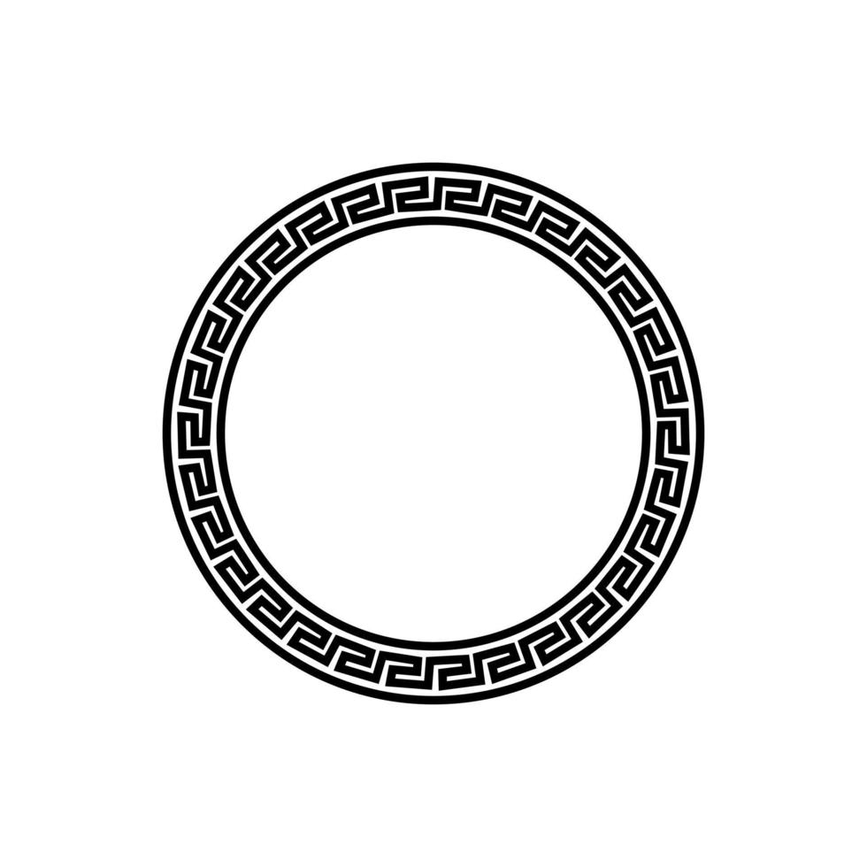 Black and white circular frame with Ancient Greek ornament pattern vector. Template for printing cards, invitations, books, for textiles, engraving, wooden furniture, forging. Vector illustration