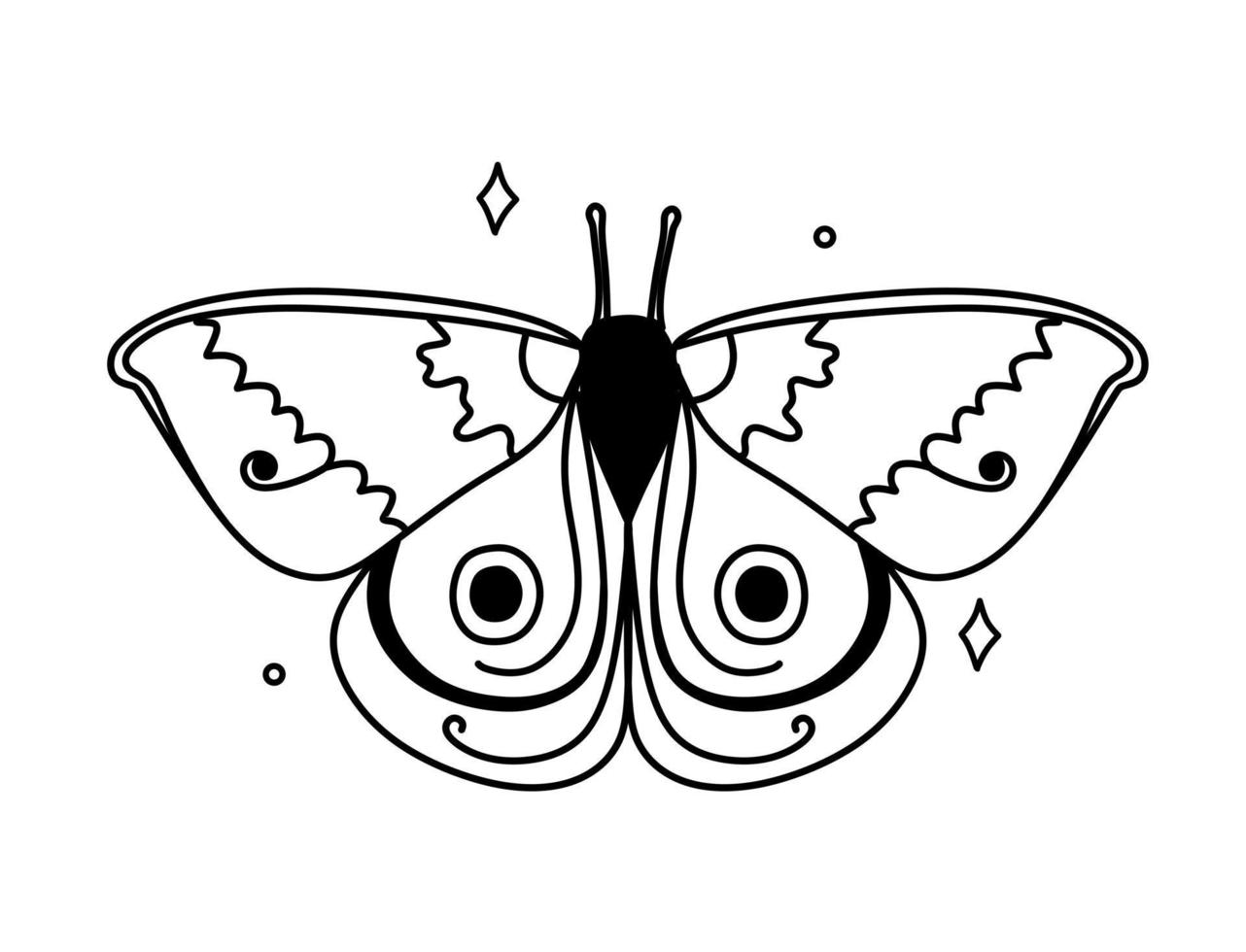 mariposa. símbolos mágicos garabatos esotéricos boho místicos elementos dibujados a mano cristales de piedra. elementos vectoriales mágicos vector