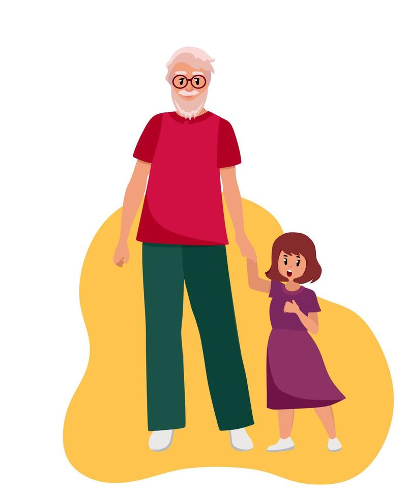 el abuelo del anciano camina con su nieta. las personas mayores son  personajes de dibujos animados. vejez. ilustración vectorial de un estilo  plano, aislado en un fondo blanco 5389559 Vector en Vecteezy