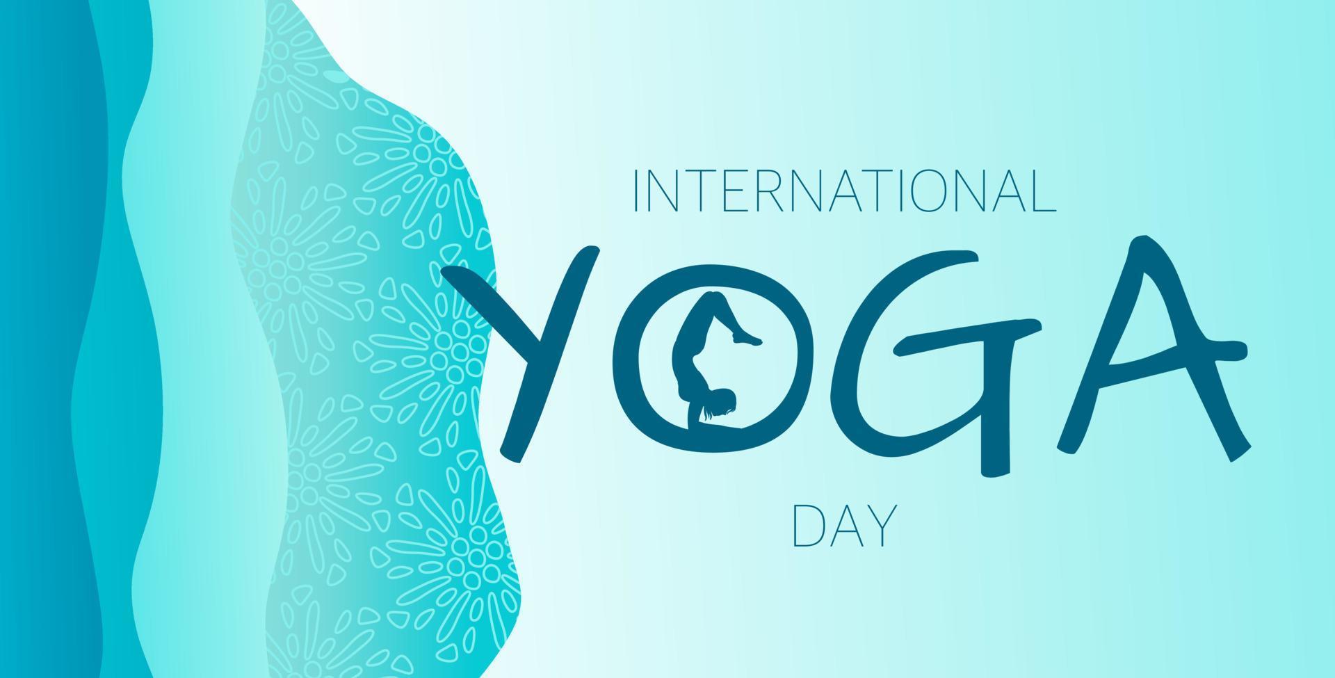 illustration for the World yoga day. silhouette of a girl doing yoga in a letter. healthy lifestyle, stretching, meditation. vector