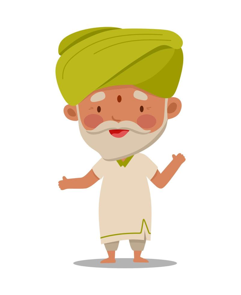 Indian older man grandpa is cute and funny. Vector illustration in a flat cartoon style