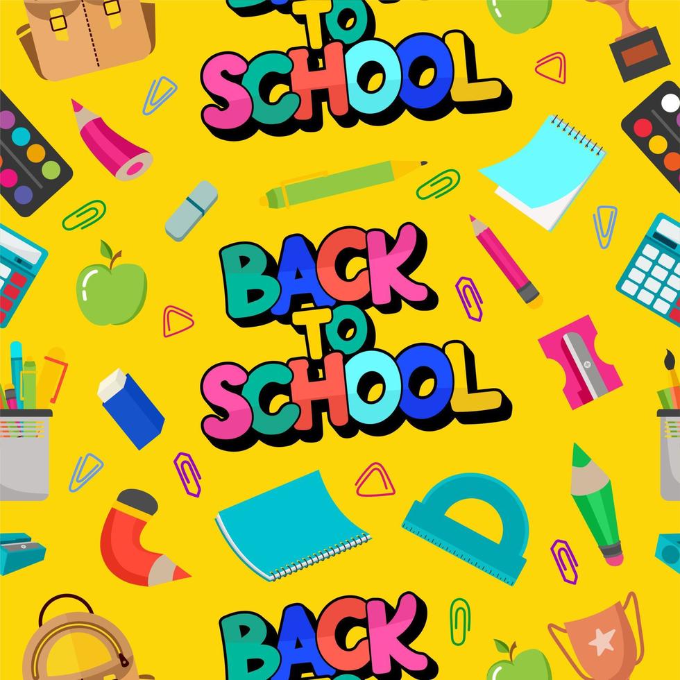 A colorful pattern on a school theme with school supplies. Vector illustration