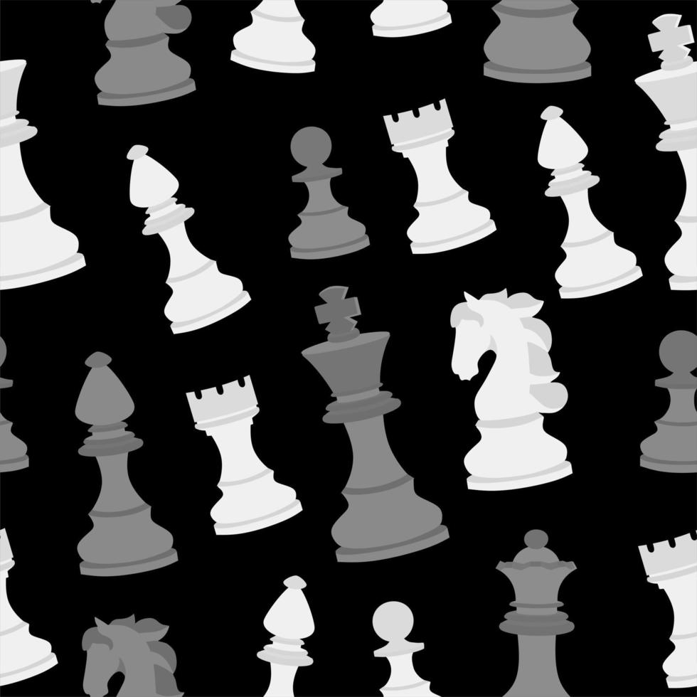 vector patrón infinito de ajedrez blanco sobre un fondo negro. día mundial del ajedrez. banner para las vacaciones al estilo del ajedrez. ilustración vectorial