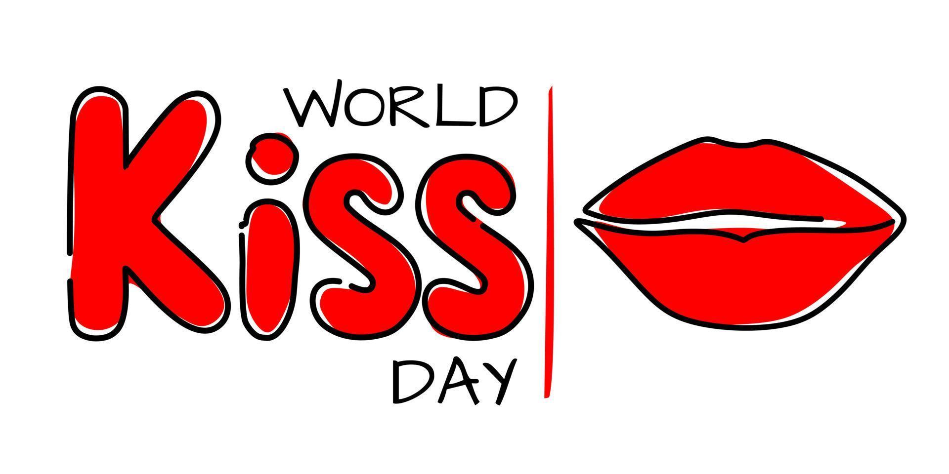 Illustration of a kiss in the style of a single line. world kissing day. Banner for websites, apps, T-shirts, mugs, and print. vector