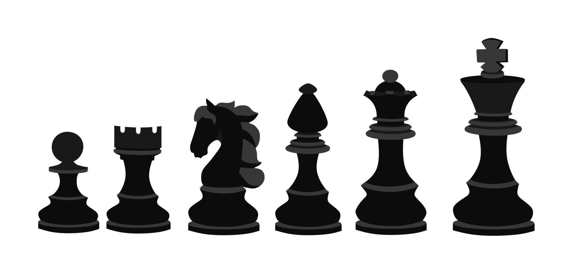 A chess set in black on a white isolated background. World Chess Day. Banner for the holiday in the chess style. Vector illustration