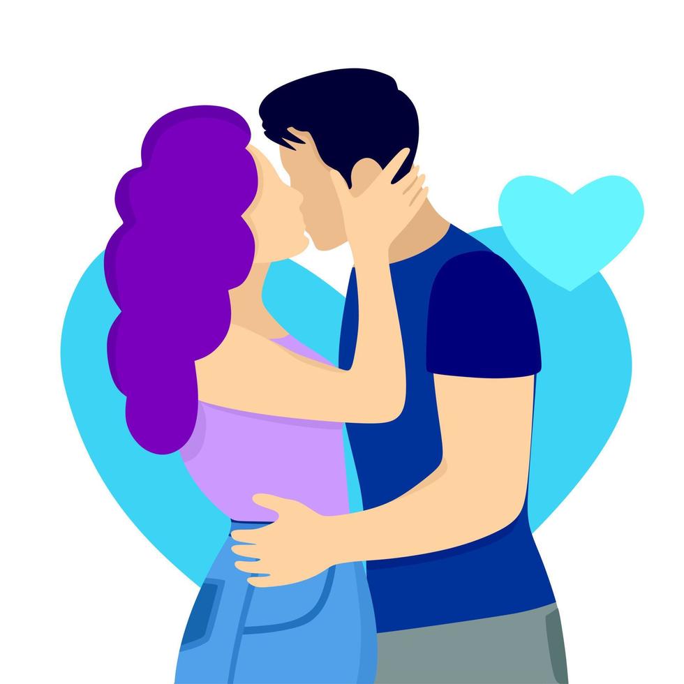 A kiss of a young girl and a young man. Vector illustration for World Kissing Day. For websites, apps, and posters.