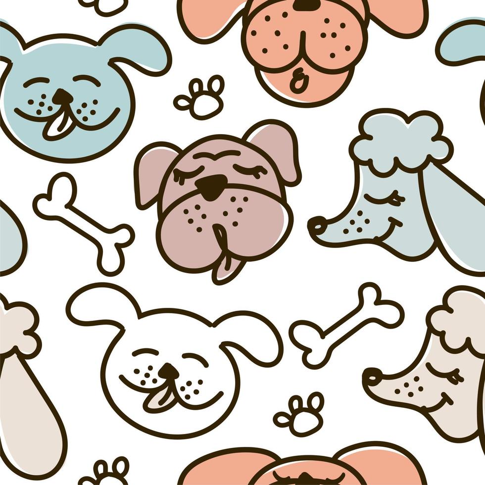 Dogs funny pattern on a white background, bulldog, beagle and poodle vector illustration in a flat style. For use on printing souvenirs, postcards and textiles.