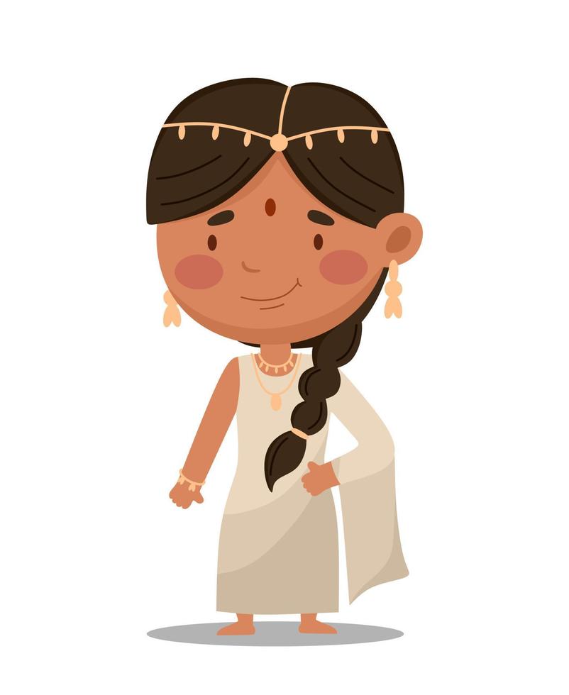 la chica india es linda y divertida. ilustración vectorial en un estilo de dibujos animados plana vector