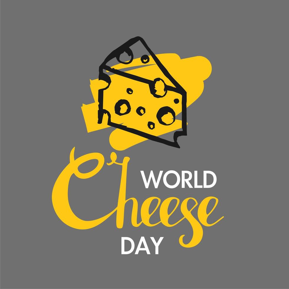 Vector illustration for World Cheese Day. Lettering and a piece of
