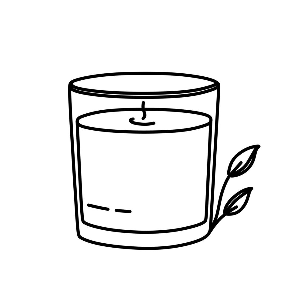 A candle in a glass cup. Magic symbols doodles from the boho period mystical hand-drawn elements. Magical vector elements