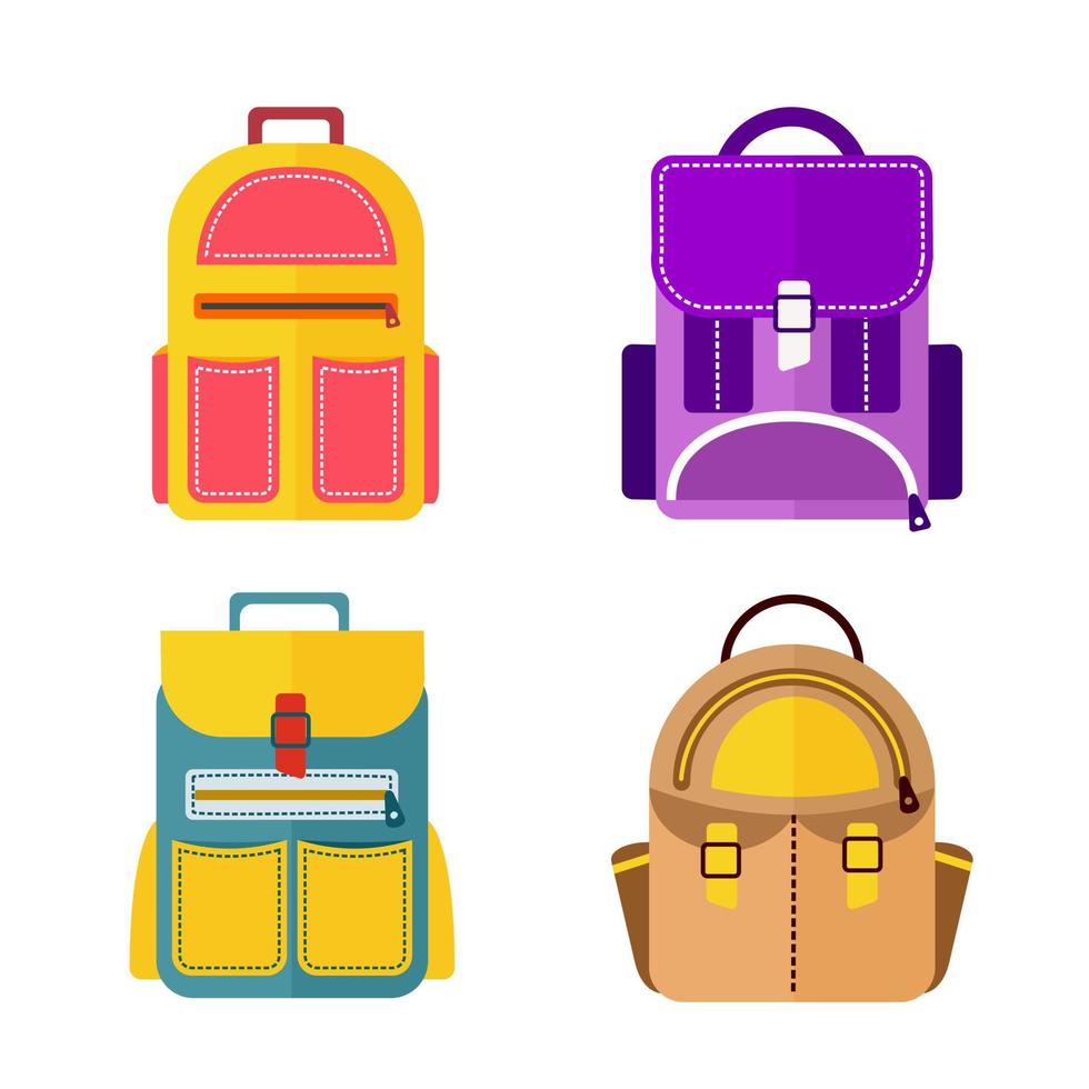A school backpack is a set of 4 different satchels. llustration in a flat style. School attributes. vector