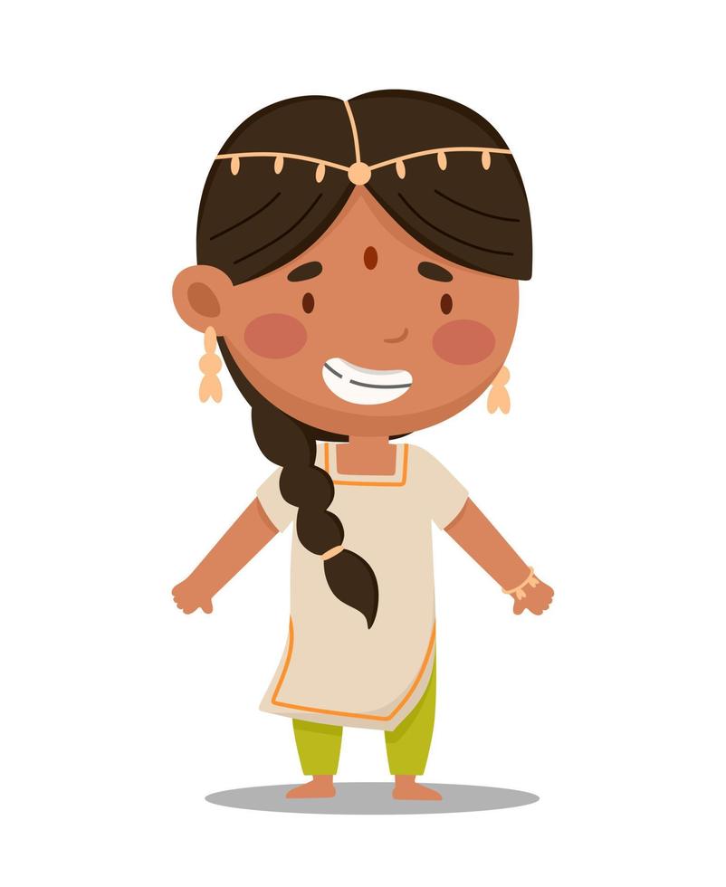 Indian girl is cute and funny. Vector illustration in a flat cartoon style