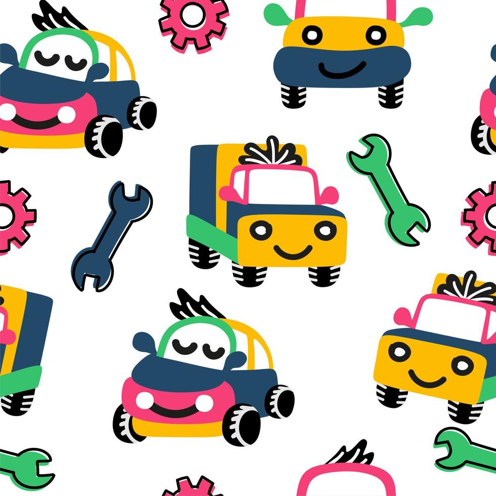 Funny cars pattern. Vector illustration on a white background. For printing souvenirs, postcards and textiles.