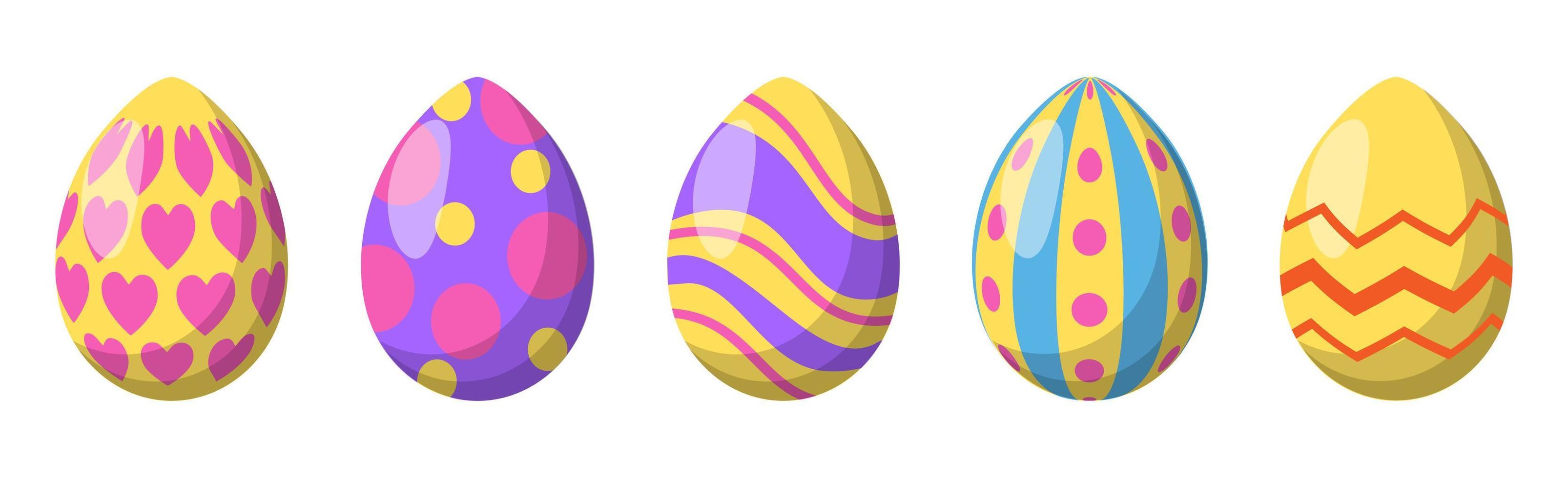 Set of 5 different colorful Easter eggs - Vector