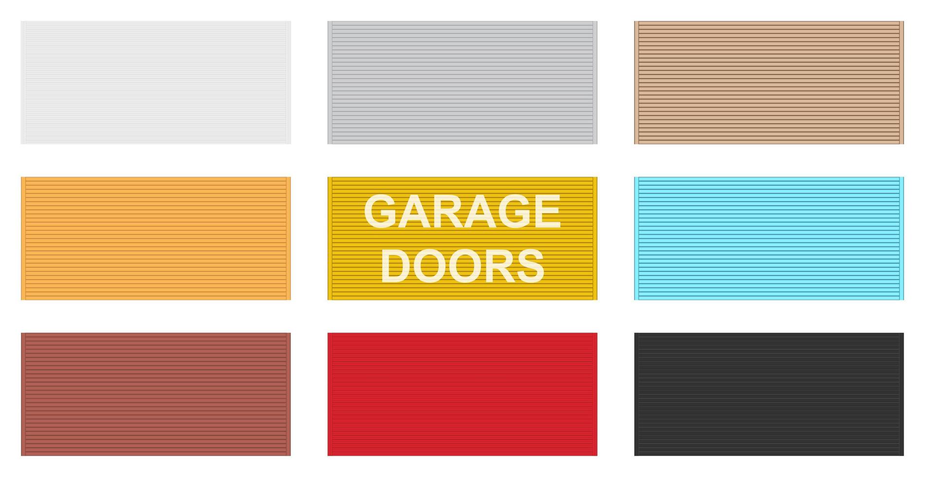 Set of 9 pcs panoramic backgrounds of different colors garage doors, horizontal lines - Vector