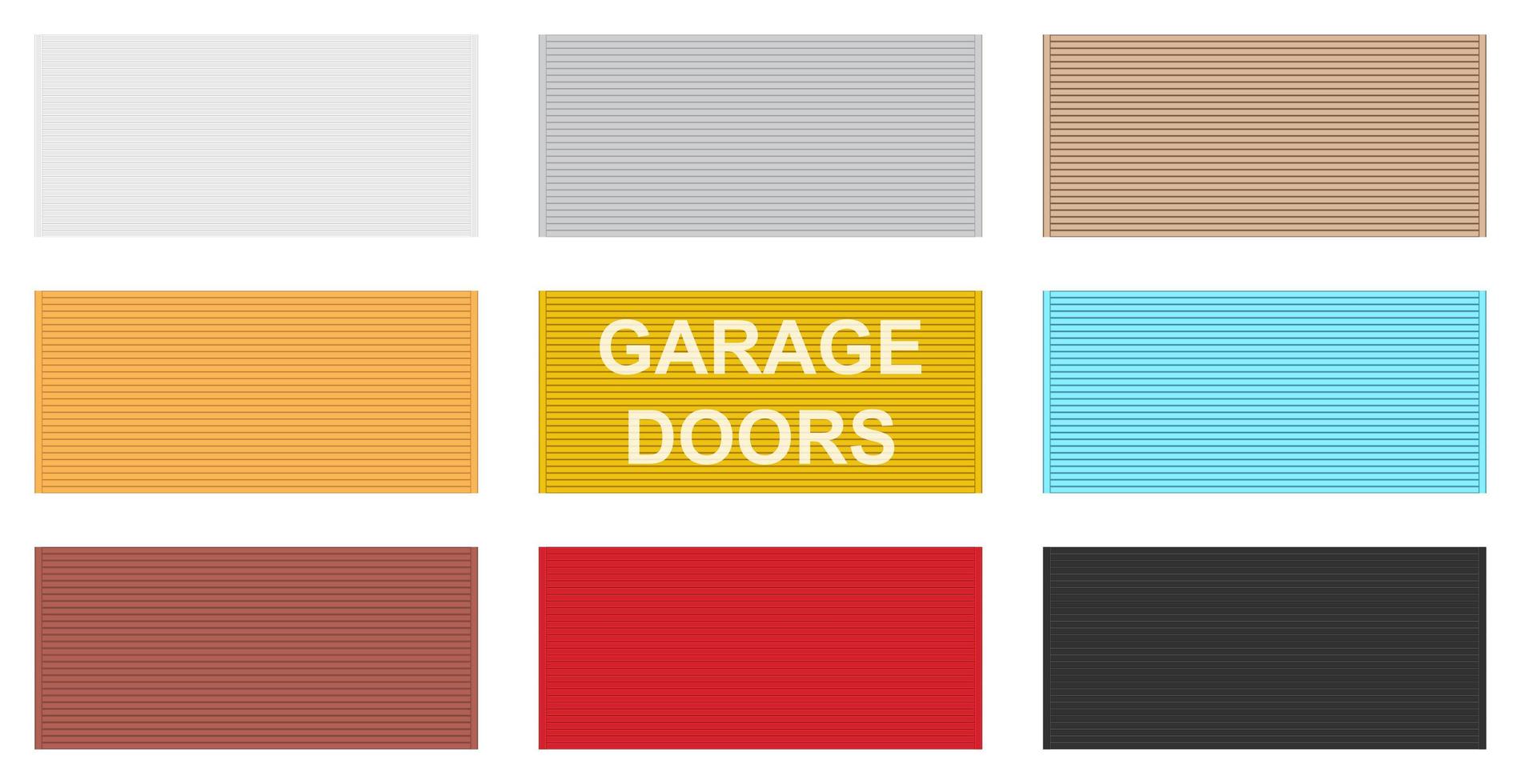 Set of 9 pcs panoramic backgrounds of different colors garage doors, horizontal lines - Vector